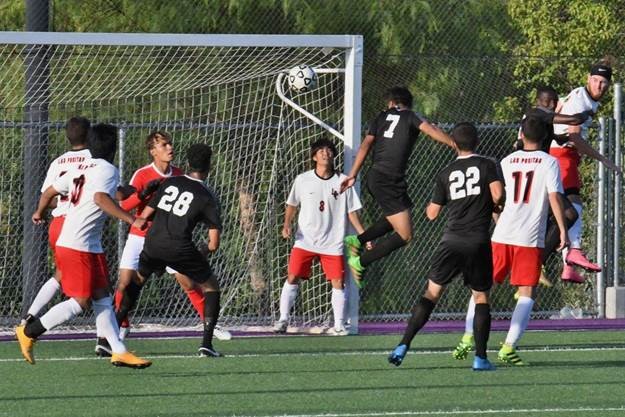 Miguel Medina (7) gave the Falcons a 1-0 lead with this header off a corner kick.